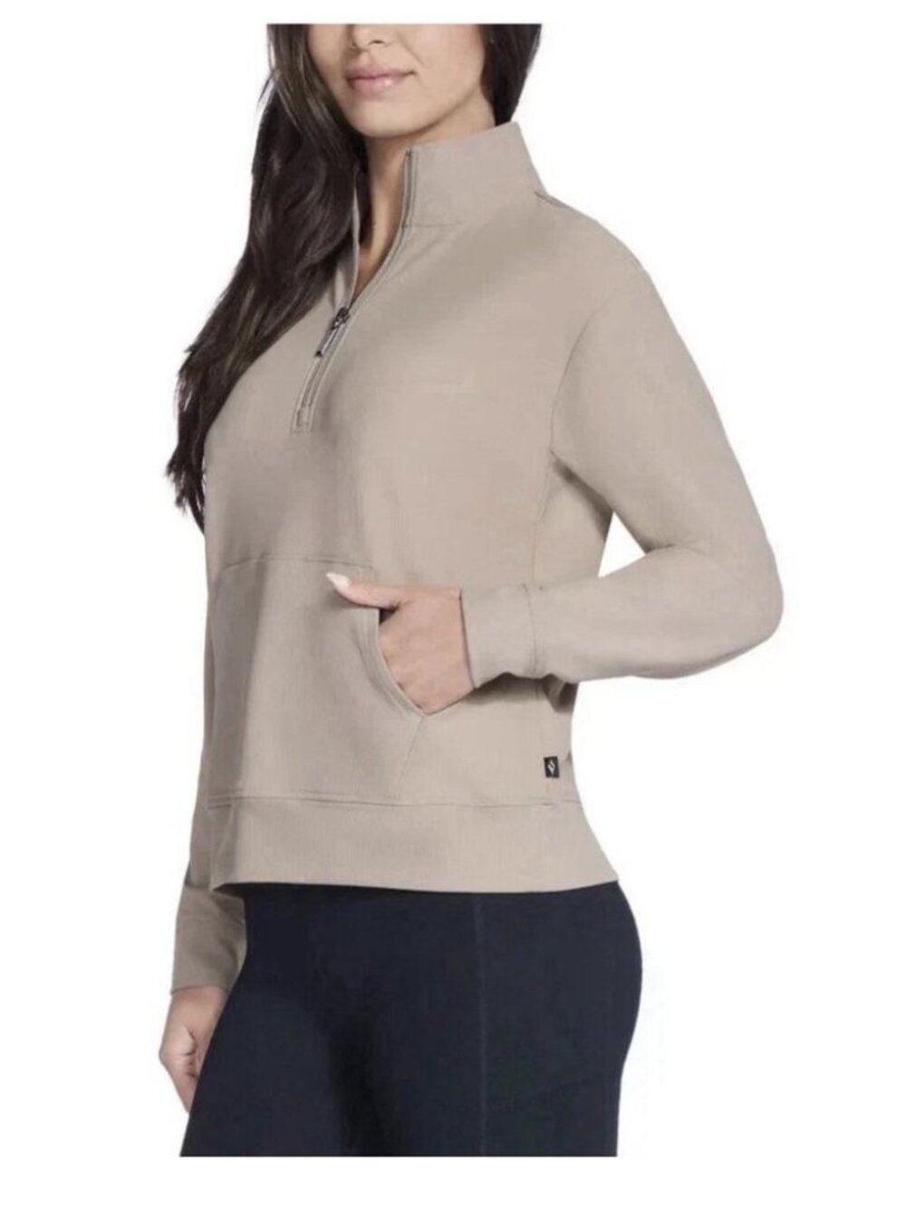 Skechers Go Walk Women's Ribbed Quarter Zip Top, Tan, long sleeve  size Large